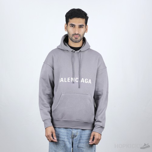 Bale*ciaga Front Side Printed Grey Hoodie