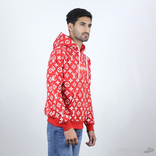 Louis Vuitton X Supreme Red Monogram Cotton Box Logo Hoodie