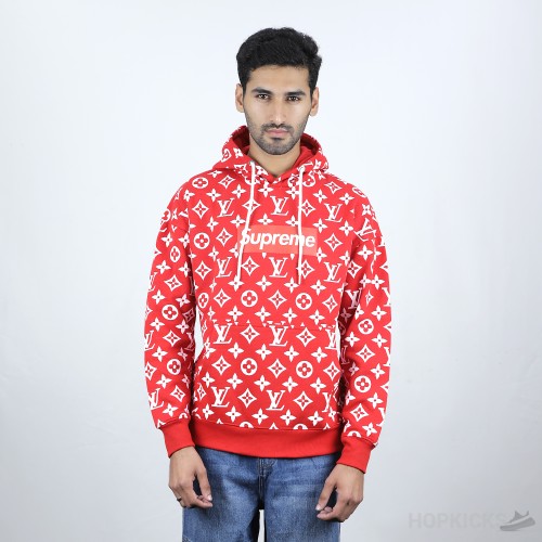 Louis Vuitton X Supreme Red Monogram Cotton Box Logo Hoodie