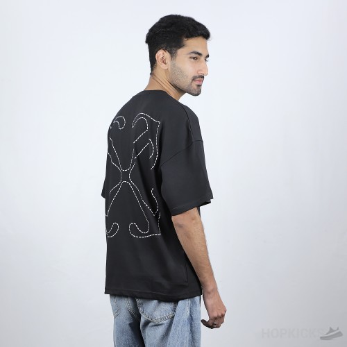 Off-White Crew Neck T-Shirt With Back Arrow Embroidery