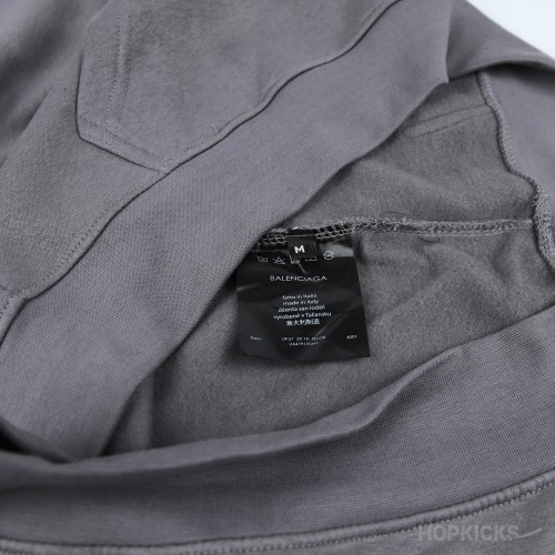 Bale*ciaga Front Side Printed Grey Hoodie