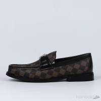 LV Moccasin Plain Leather Platinum Black Loafers (Dot Perfect)