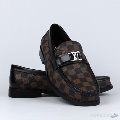 LV Moccasin Plain Leather Platinum Black Loafers (Dot Perfect)