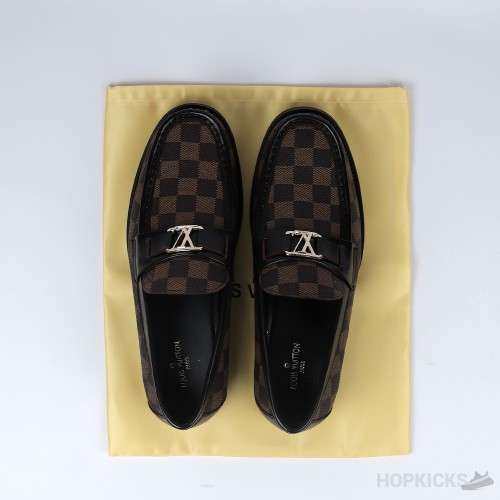 LV Moccasin Plain Leather Platinum Black Loafers (Dot Perfect)