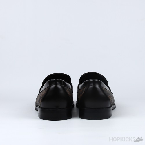 LV Moccasin Plain Leather Platinum Black Loafers (Dot Perfect)