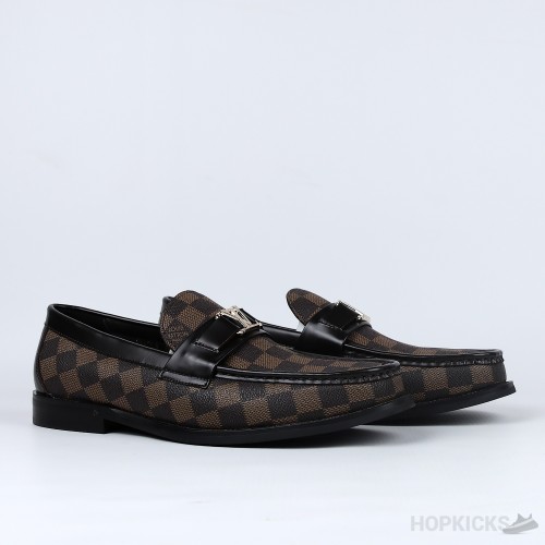 LV Moccasin Plain Leather Platinum Black Loafers (Dot Perfect)