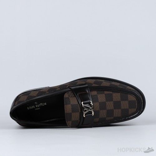 LV Moccasin Plain Leather Platinum Black Loafers (Dot Perfect)