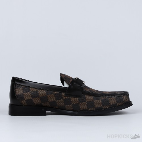 LV Moccasin Plain Leather Platinum Black Loafers (Dot Perfect)