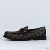 LV Moccasin Plain Leather Gold Black Loafers (Dot Perfect)