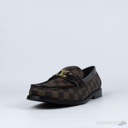 LV Moccasin Plain Leather Gold Black Loafers (Dot Perfect)