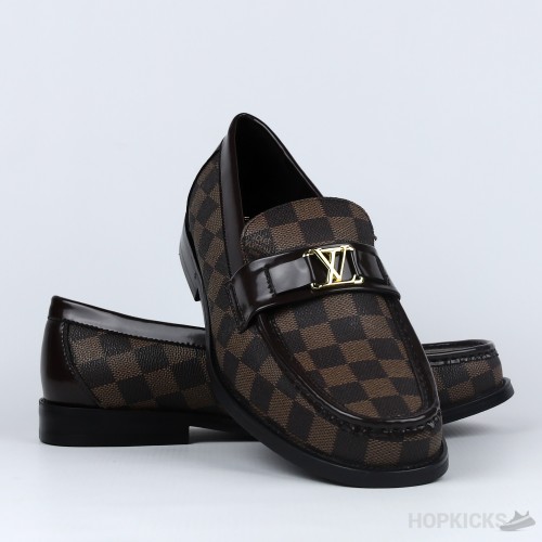 LV Moccasin Plain Leather Gold Black Loafers (Dot Perfect)