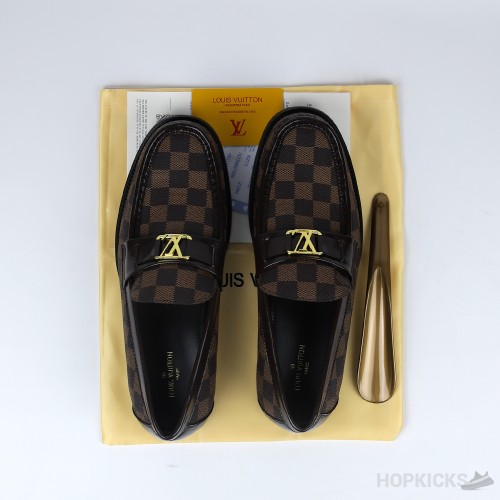 LV Moccasin Plain Leather Gold Black Loafers (Dot Perfect)