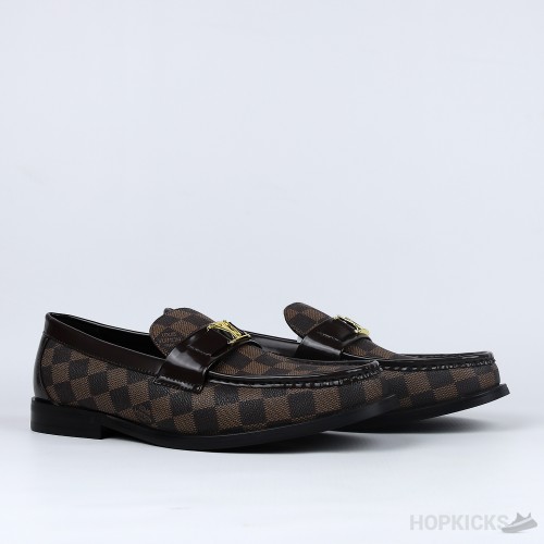 LV Moccasin Plain Leather Gold Black Loafers (Dot Perfect)