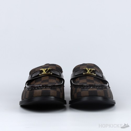 LV Moccasin Plain Leather Gold Black Loafers (Dot Perfect)