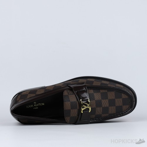 LV Moccasin Plain Leather Gold Black Loafers (Dot Perfect)