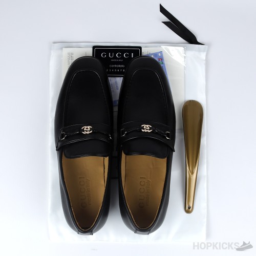 Gucci Black Leather Interlocking G Loafers (Dot Perfect)