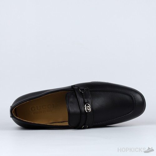 Gucci Black Leather Interlocking G Loafers (Dot Perfect)