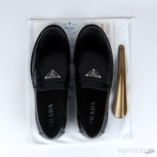 Prada Penny Leather Black Loafers (Dot Perfect)