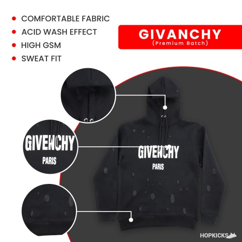 G*venchy Black Paris Logo Destroyed Hoodie