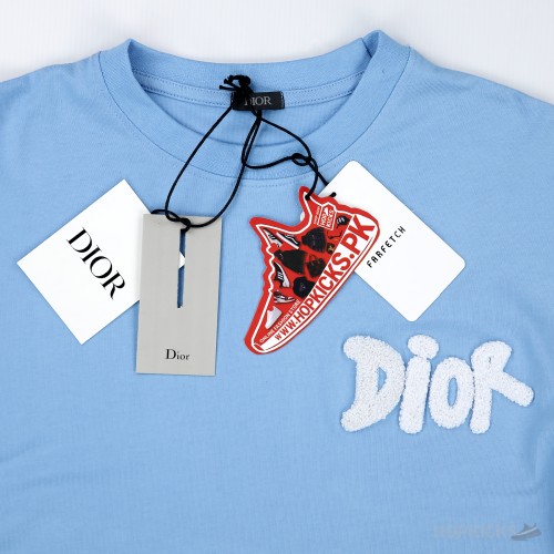 Dior Embroided Logo Sky-Blue T-shirt