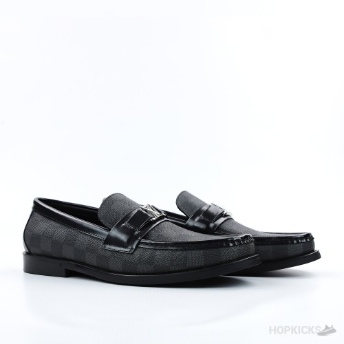 LV Damier Canvas Glazed Calf Leather Major Loafer Black (1:1)