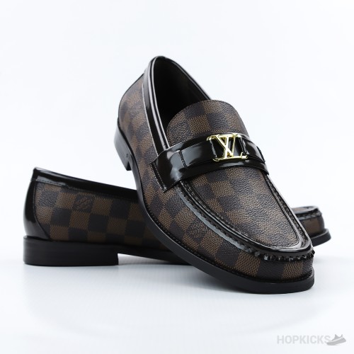 LV Damier Canvas Glazed Calf Leather Major Loafer Brown (1:1)