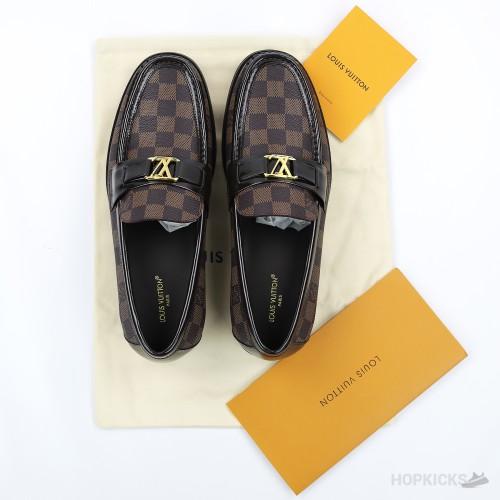 LV Damier Canvas Glazed Calf Leather Major Loafer Brown (1:1)